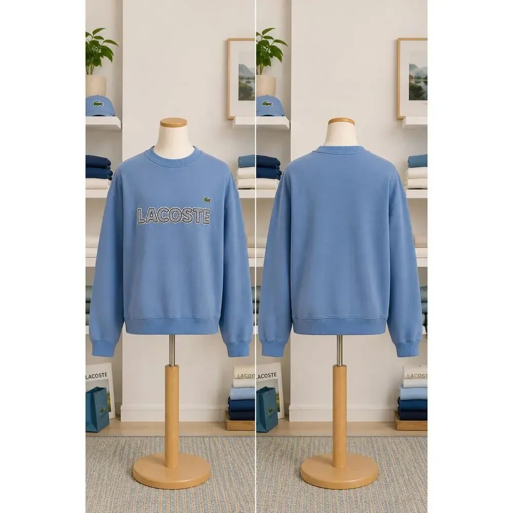 Lacoste 3XL Blue Crewneck Sweatshirt Big Logo Pullover Casual Sweater